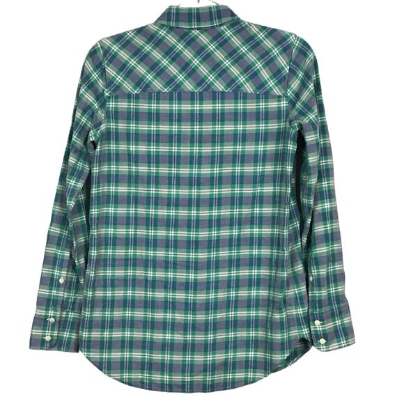 J. Crew Boy Fit Flannel Green Blue Bright Clover Button Up Plaid Shirt Top sz 0 - Picture 3 of 13